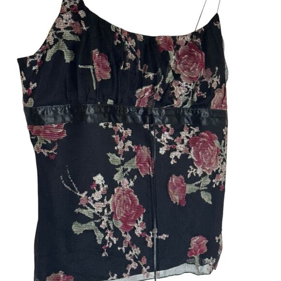 Express Y2K Rose Print Satin empire waist Cami Top Boho Chic XLarge - Picture 1 of 9